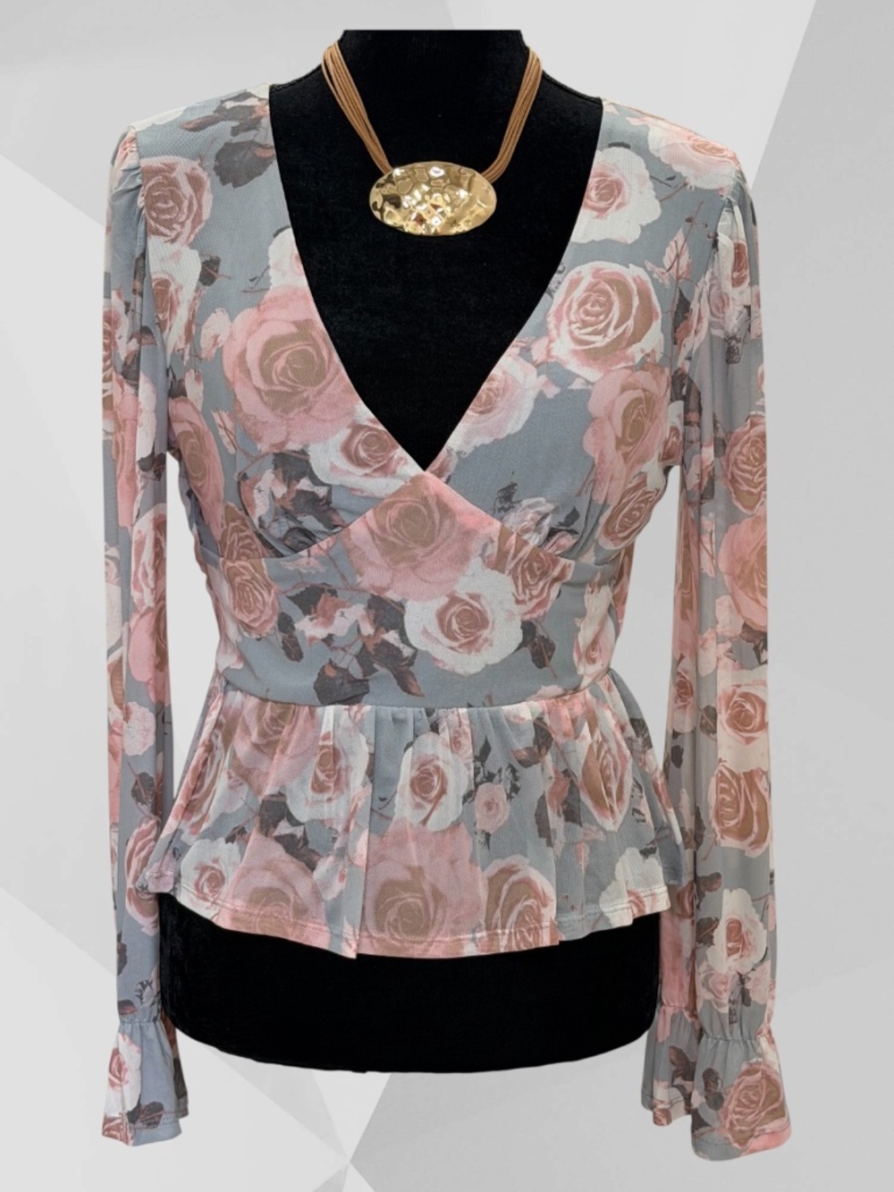 MI AMI FRANCESCA'S Lined Floral Boho Peplum Long Sleeve Pullover Blouse M NWT's